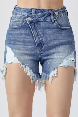 RISEN Criss Cross Waist Denim Shorts