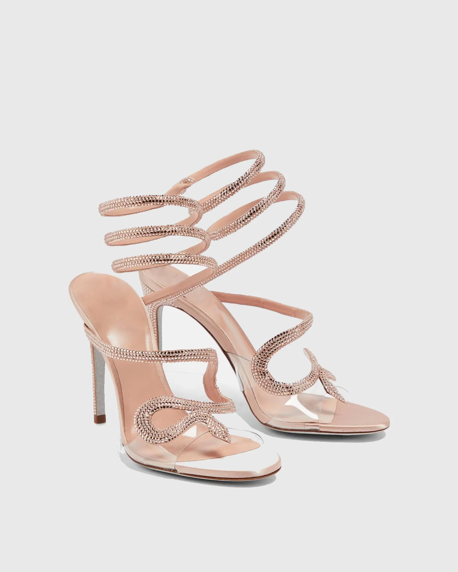 Sarni Rhinestone Snake Sandals in Champagne