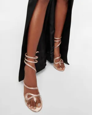 Sarni Rhinestone Snake Sandals in Champagne