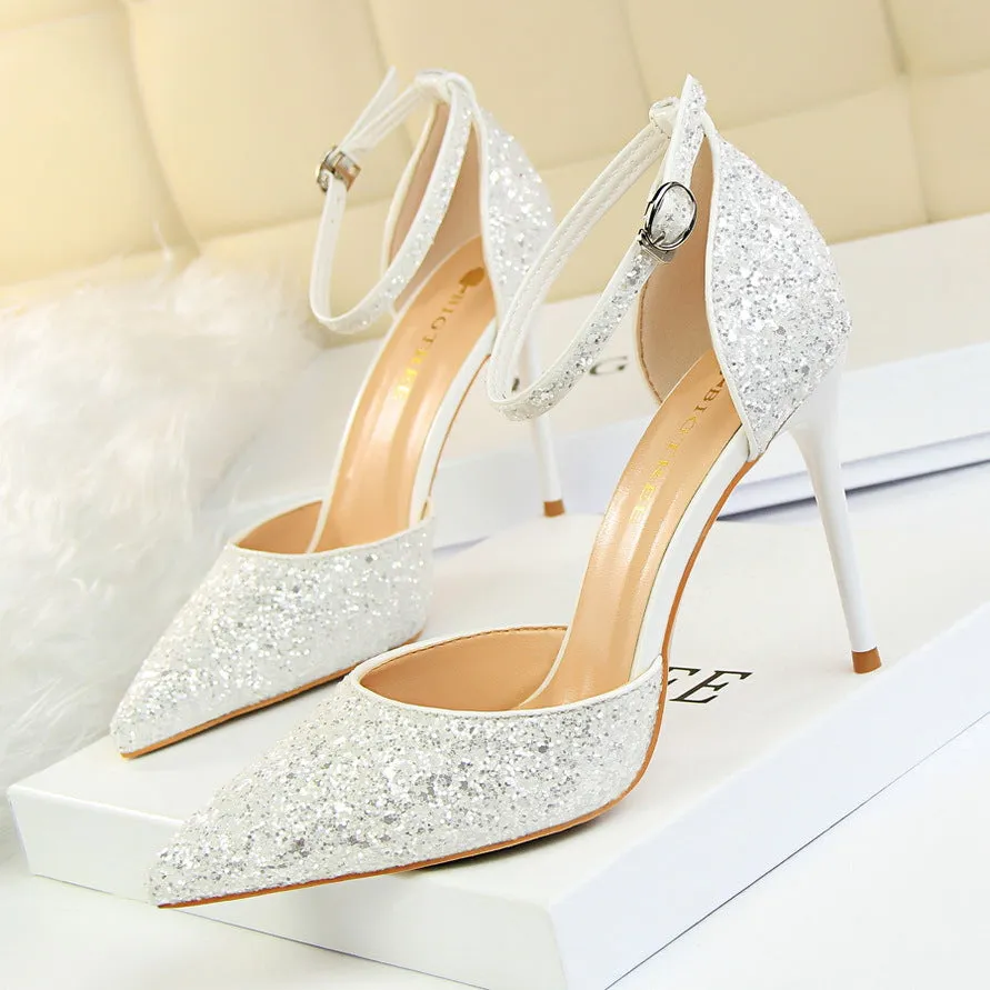 Sexy Nightclub Women's Pointed-Toe Metallic Stiletto Heels Sandals
