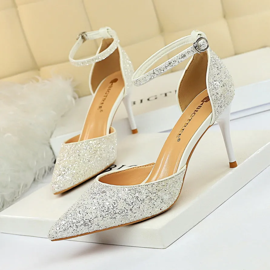 Sexy Nightclub Women's Pointed-Toe Metallic Stiletto Heels Sandals