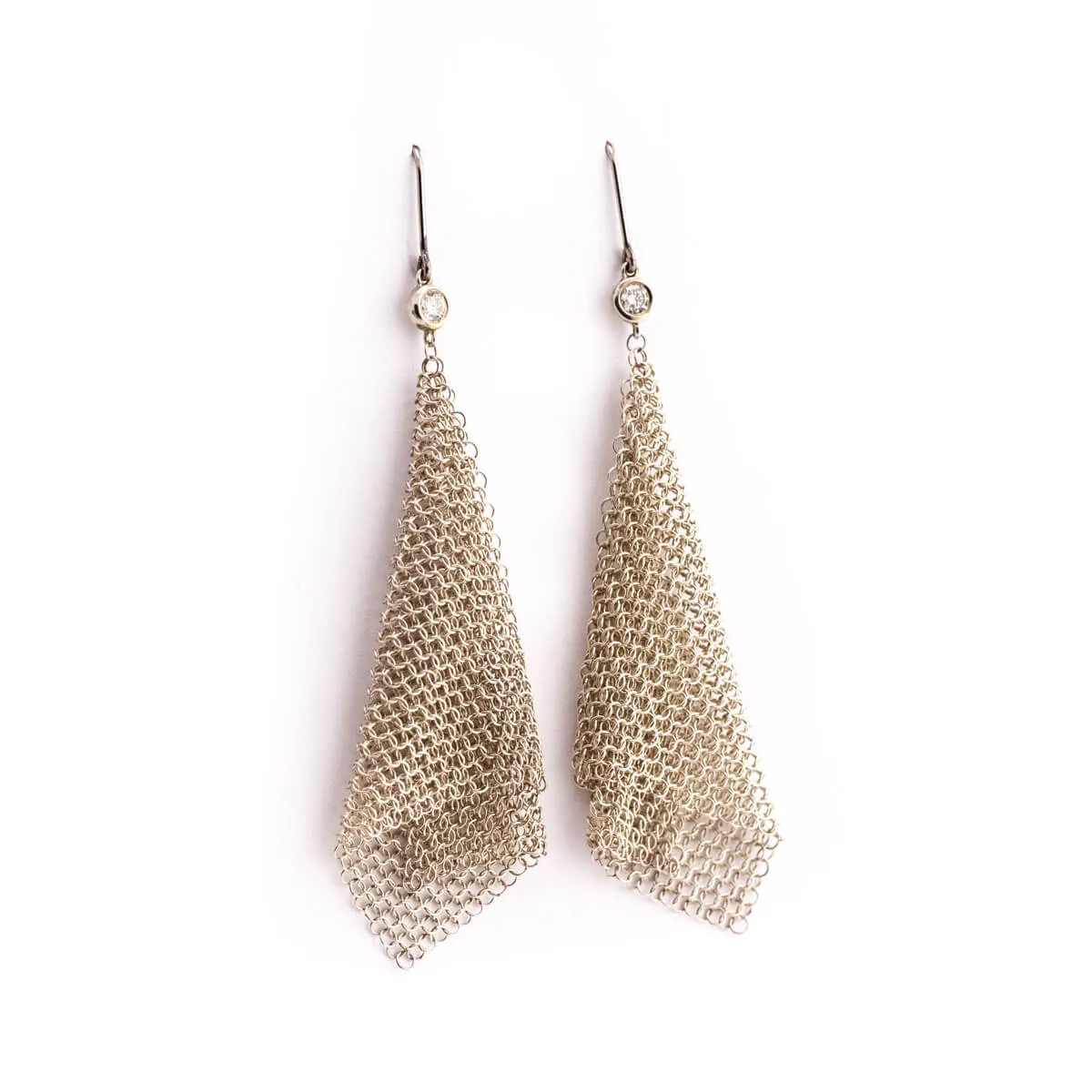 Tiffany & Co. Sterling Silver Elsa Peretti Diamond Mesh Scarf Earrings