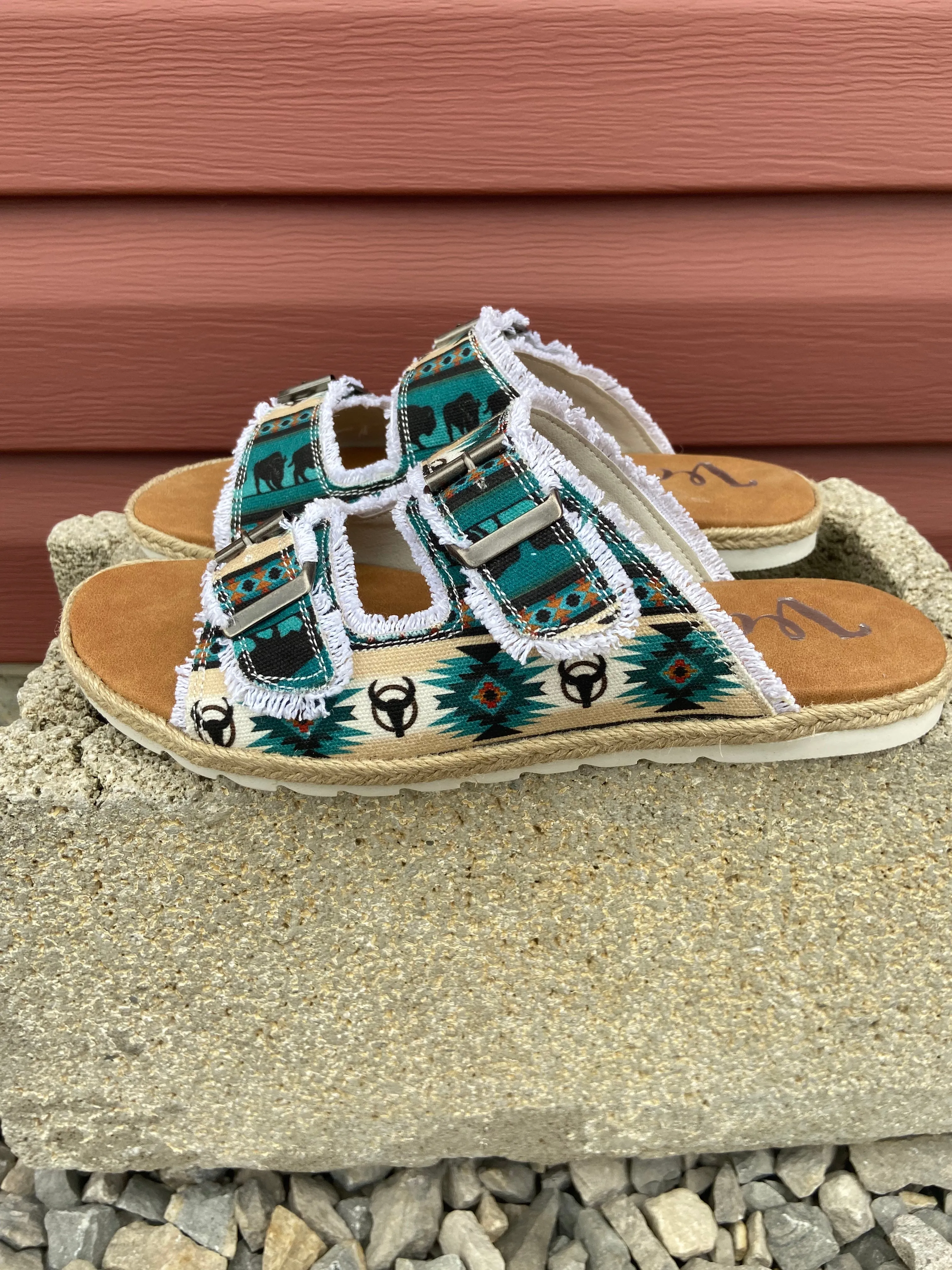 Very G 'Leni' Teal Buffalo Print Sandal