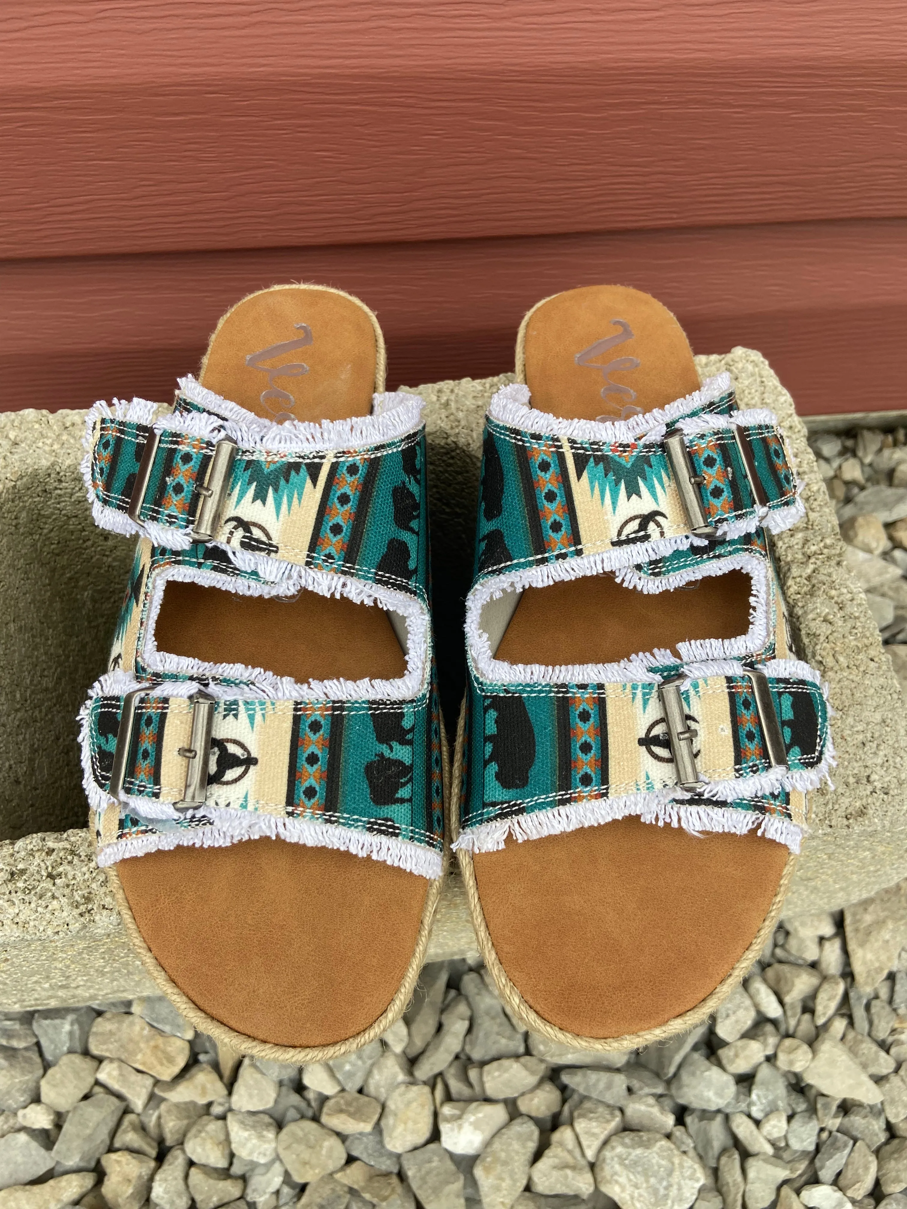 Very G 'Leni' Teal Buffalo Print Sandal