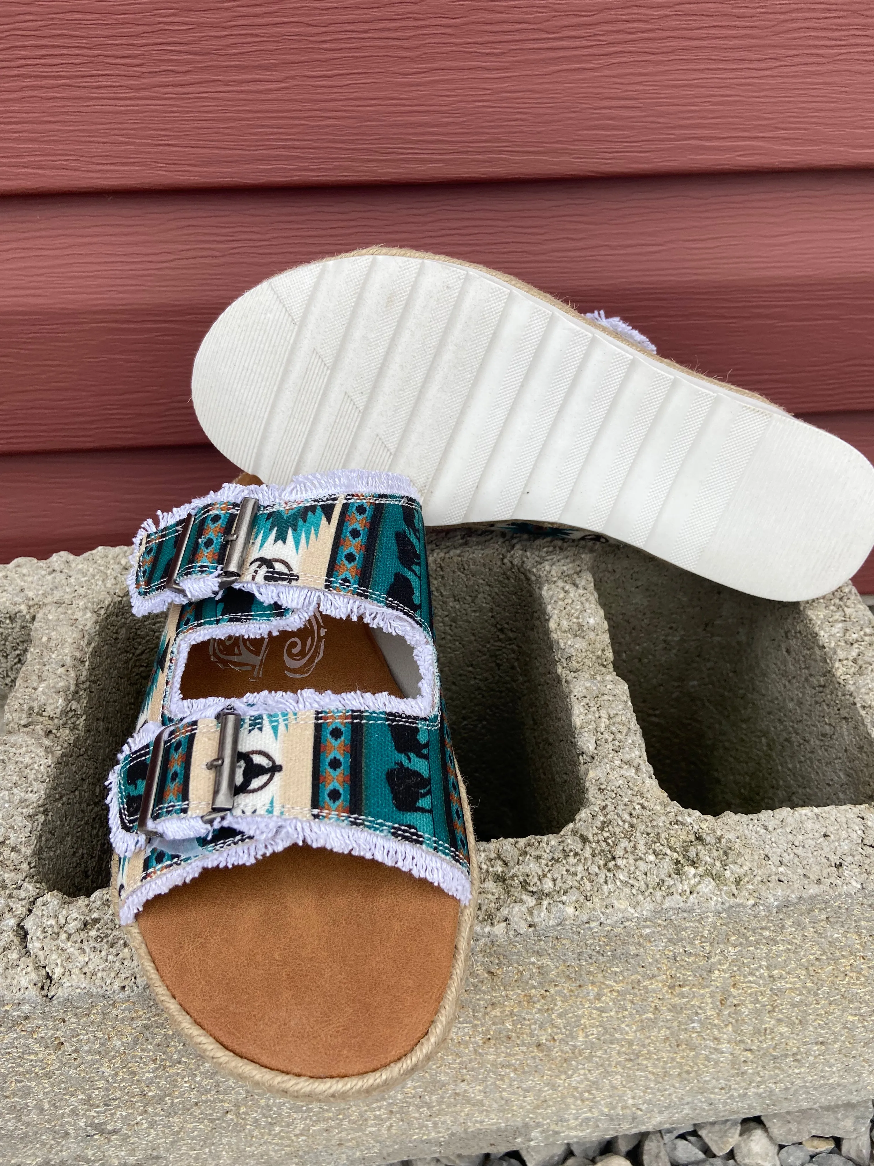 Very G 'Leni' Teal Buffalo Print Sandal