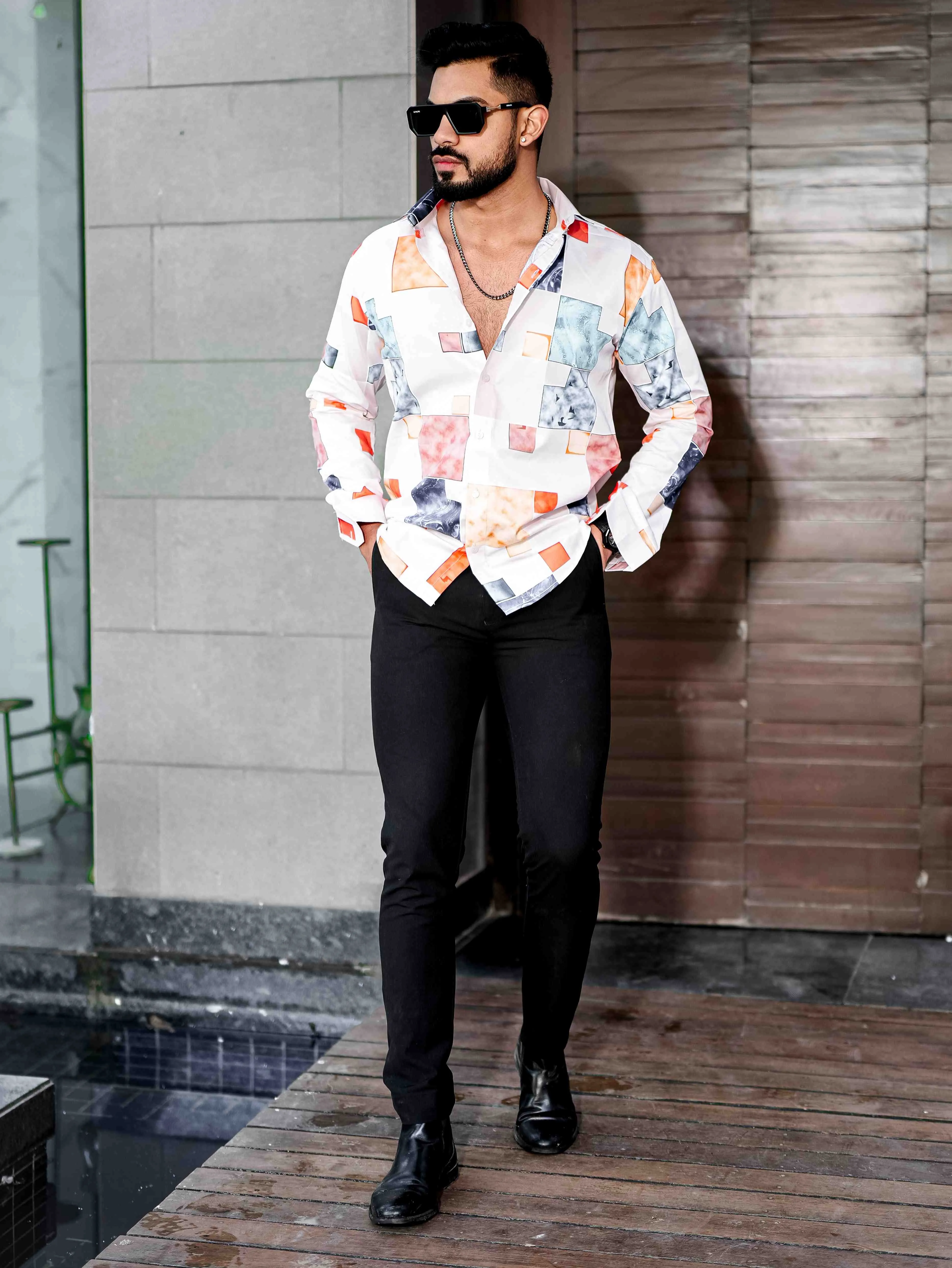 White Giza Cotton Print Premium Shirt