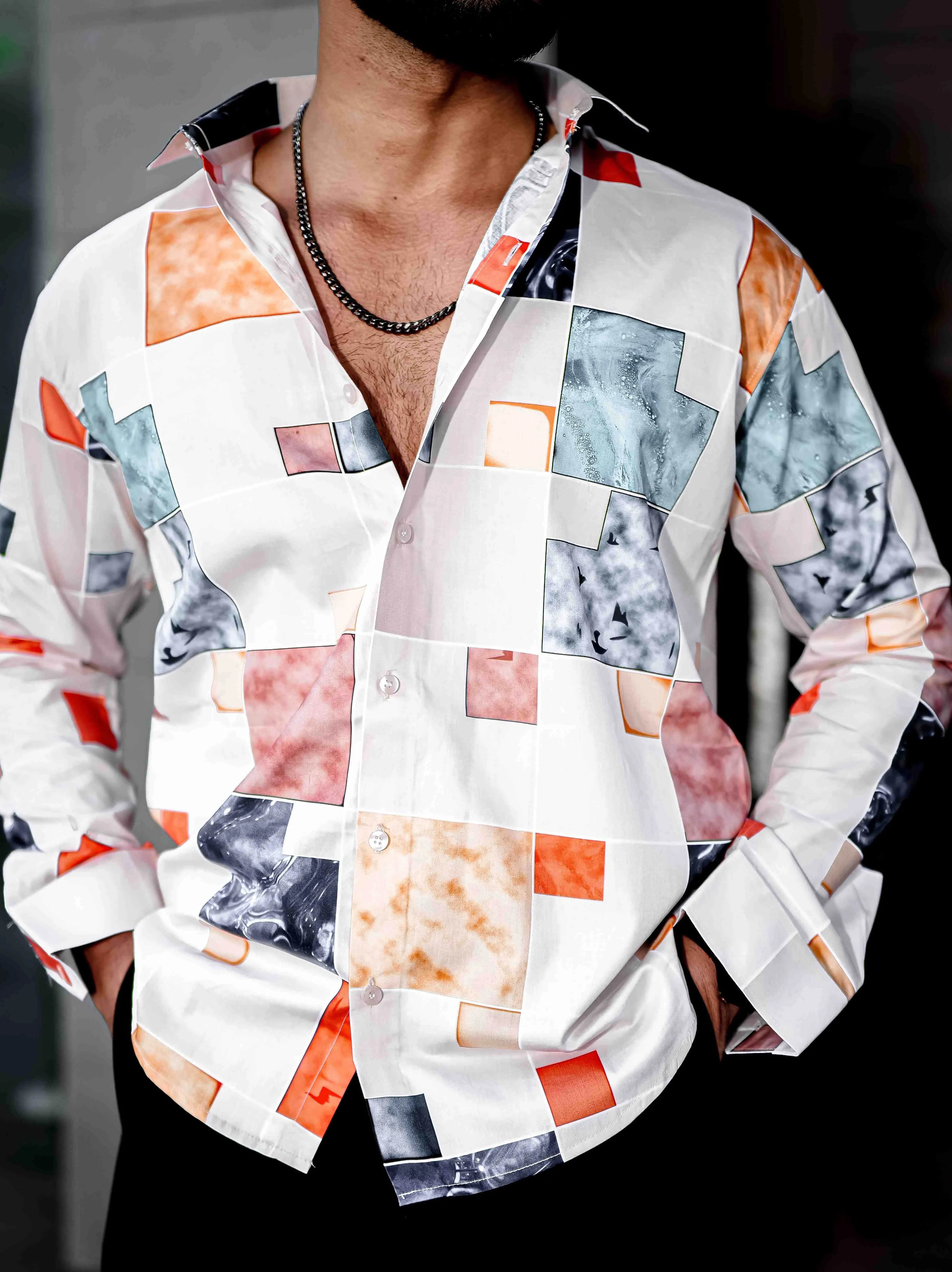White Giza Cotton Print Premium Shirt