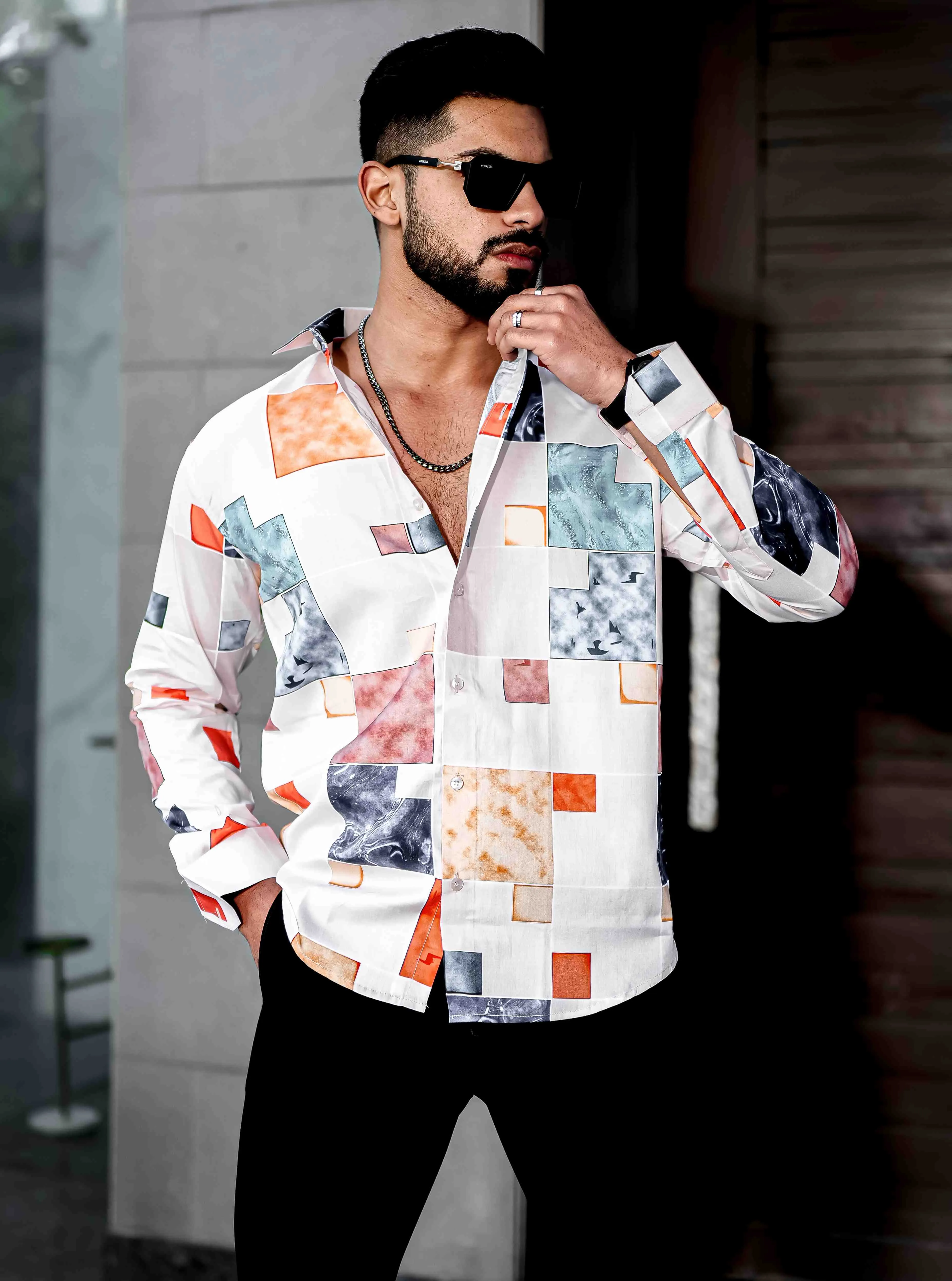 White Giza Cotton Print Premium Shirt