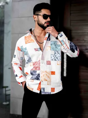 White Giza Cotton Print Premium Shirt