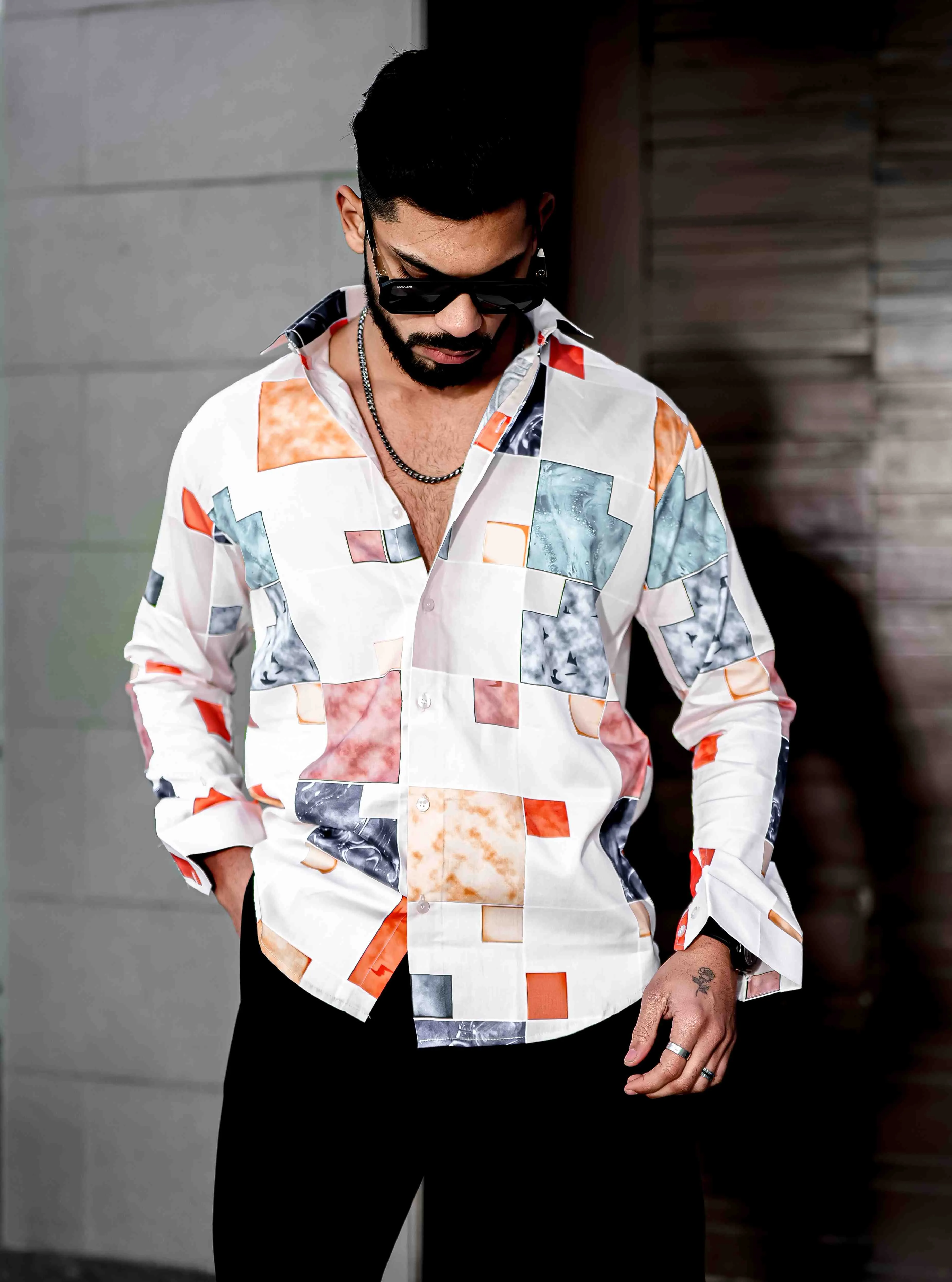 White Giza Cotton Print Premium Shirt