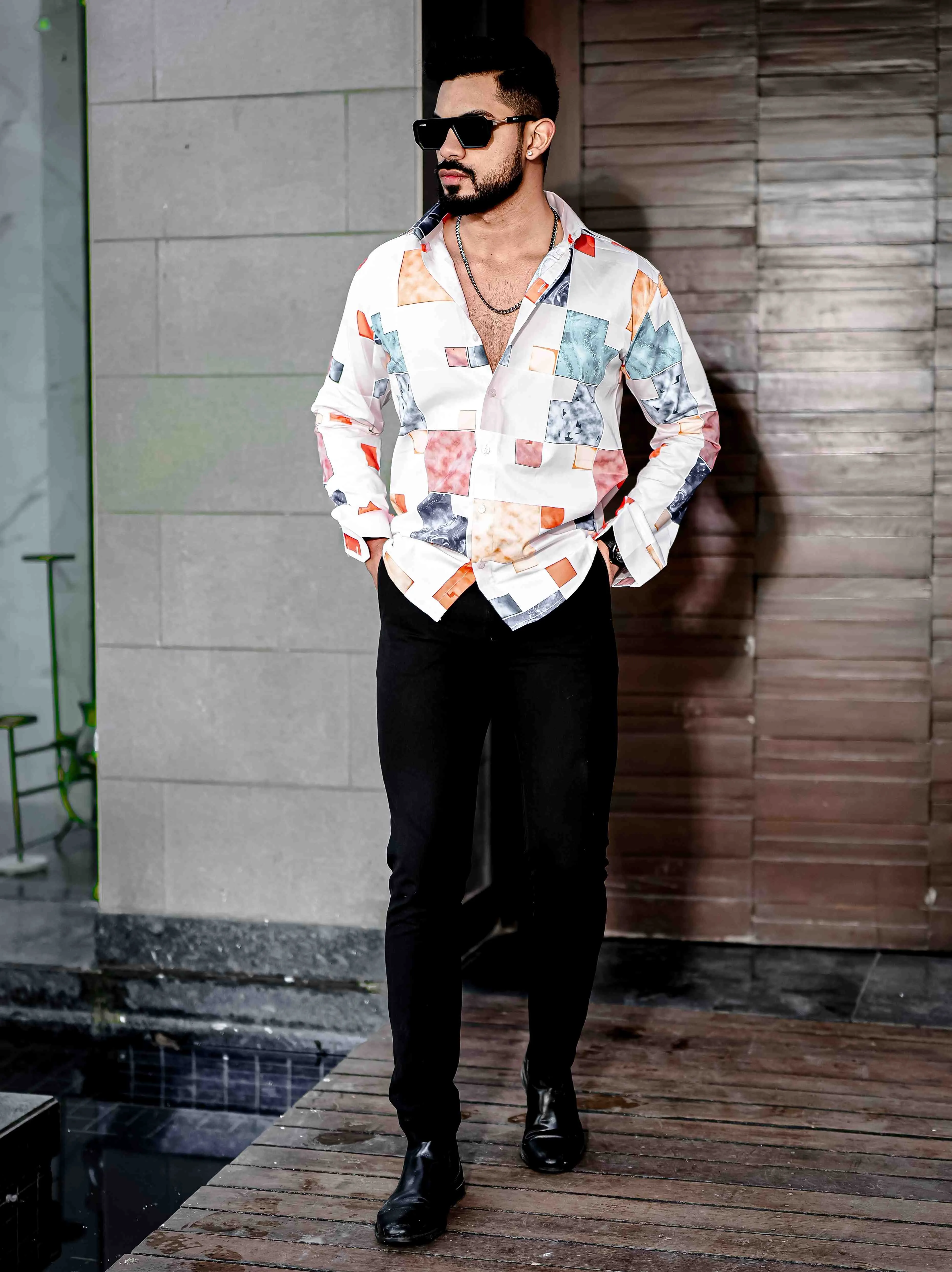 White Giza Cotton Print Premium Shirt