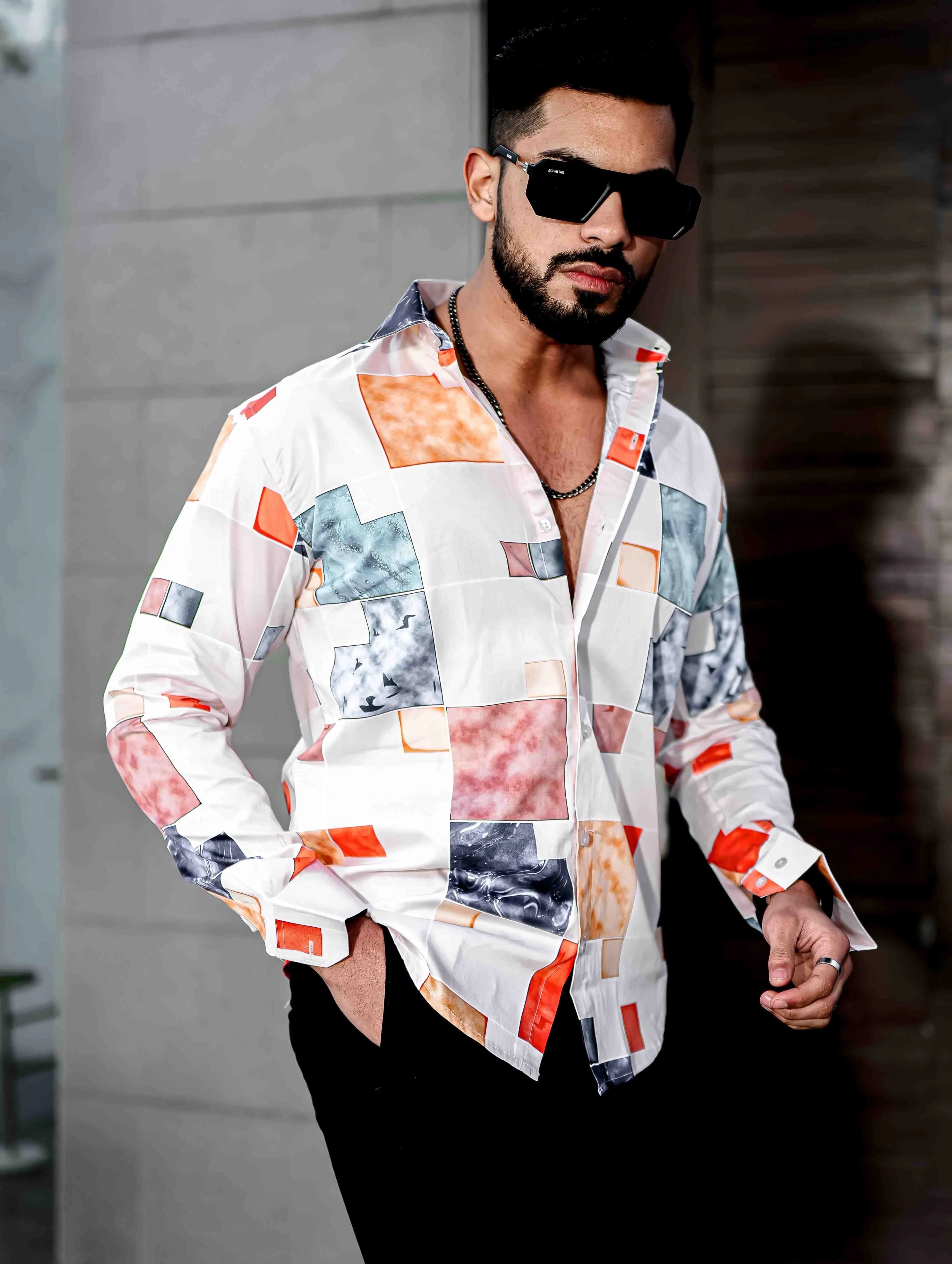 White Giza Cotton Print Premium Shirt