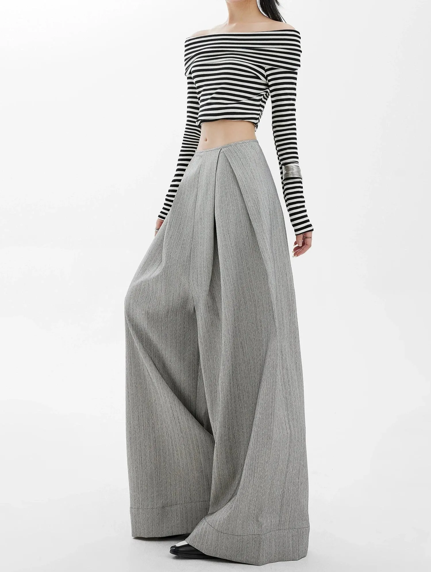 Wide-Leg High Waist Panel-Pleat Palazzo Trousers