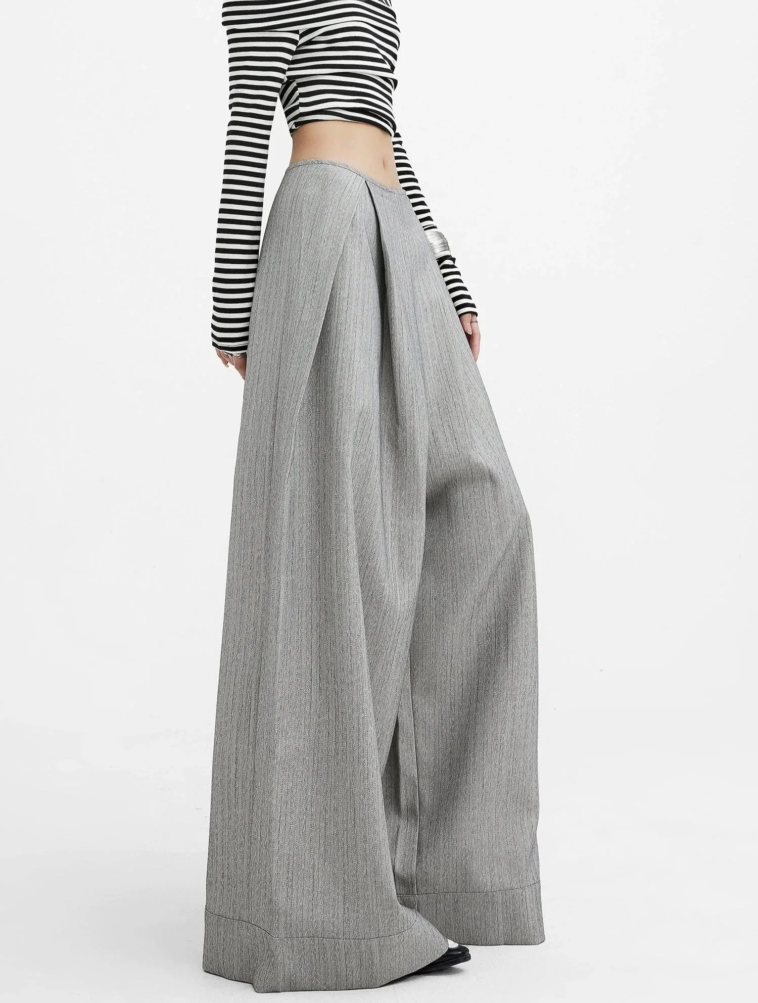 Wide-Leg High Waist Panel-Pleat Palazzo Trousers