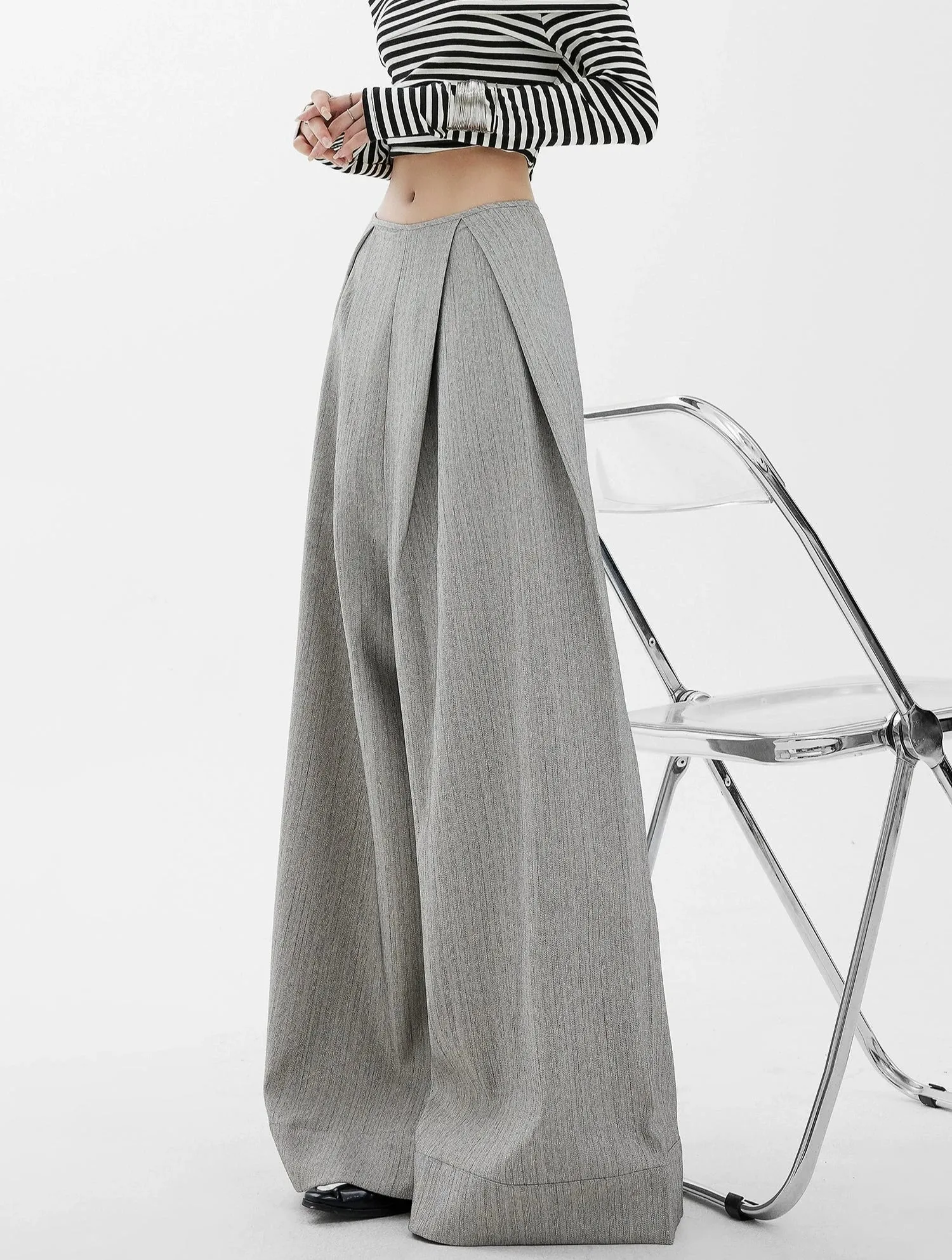 Wide-Leg High Waist Panel-Pleat Palazzo Trousers