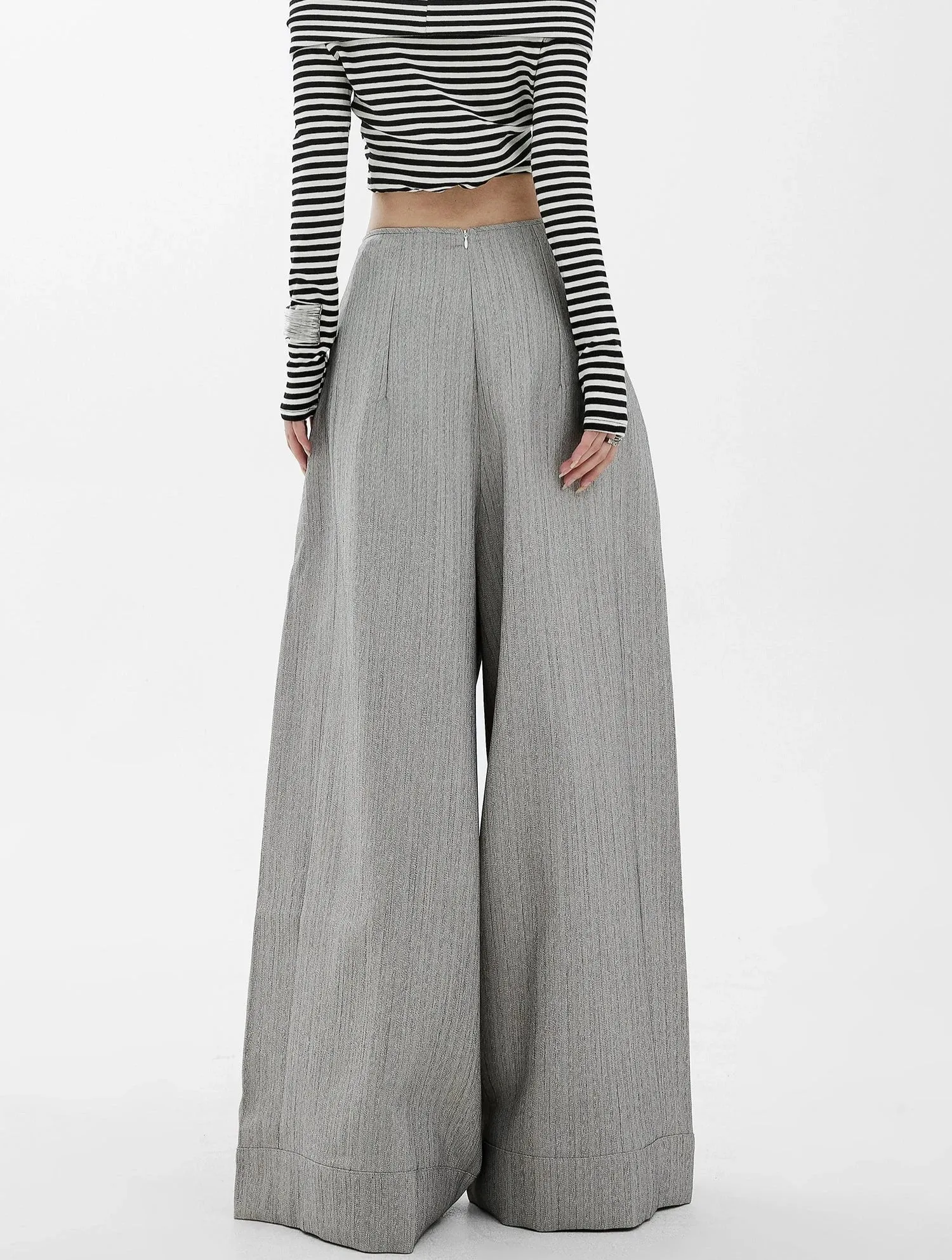 Wide-Leg High Waist Panel-Pleat Palazzo Trousers