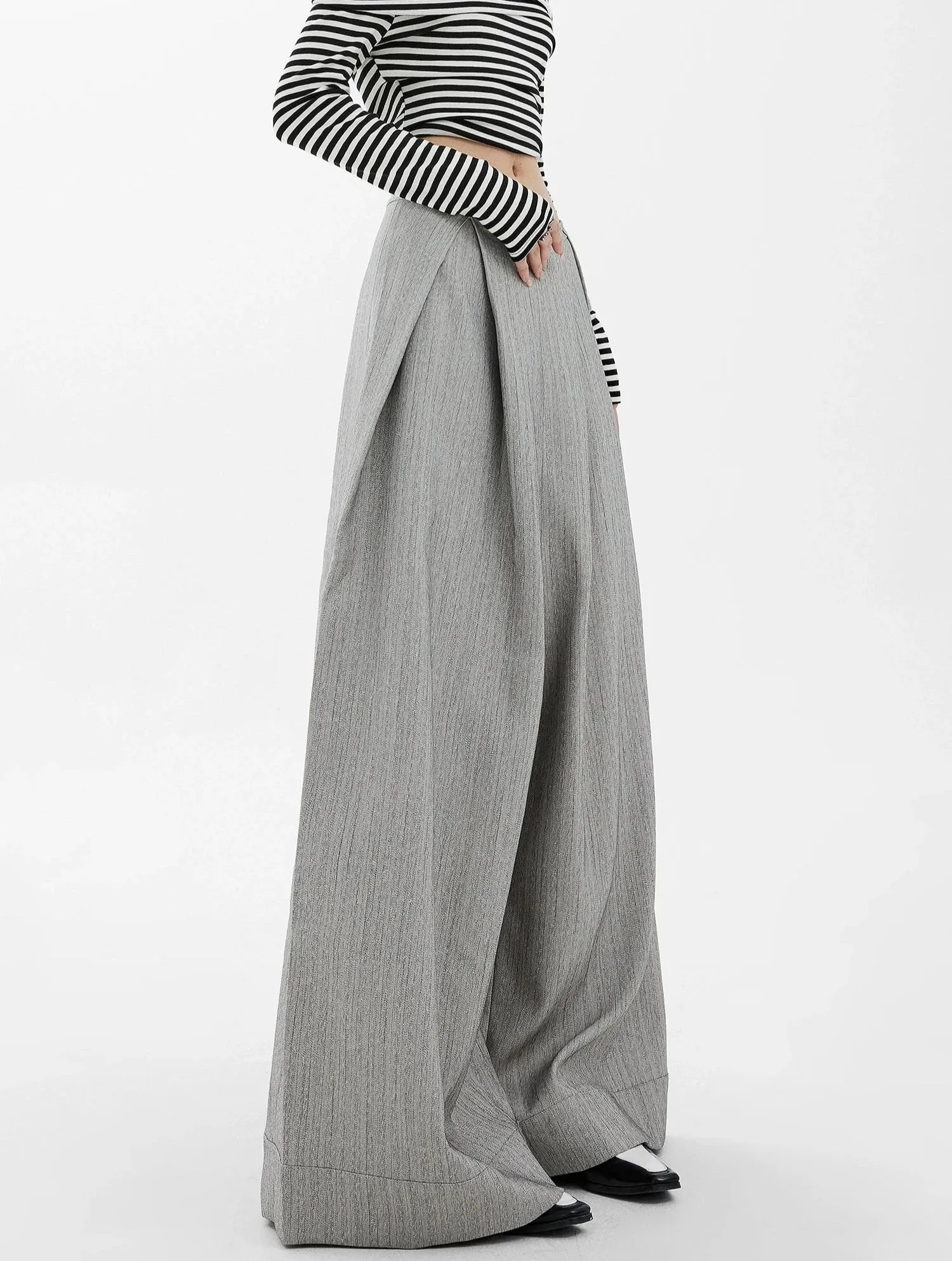 Wide-Leg High Waist Panel-Pleat Palazzo Trousers