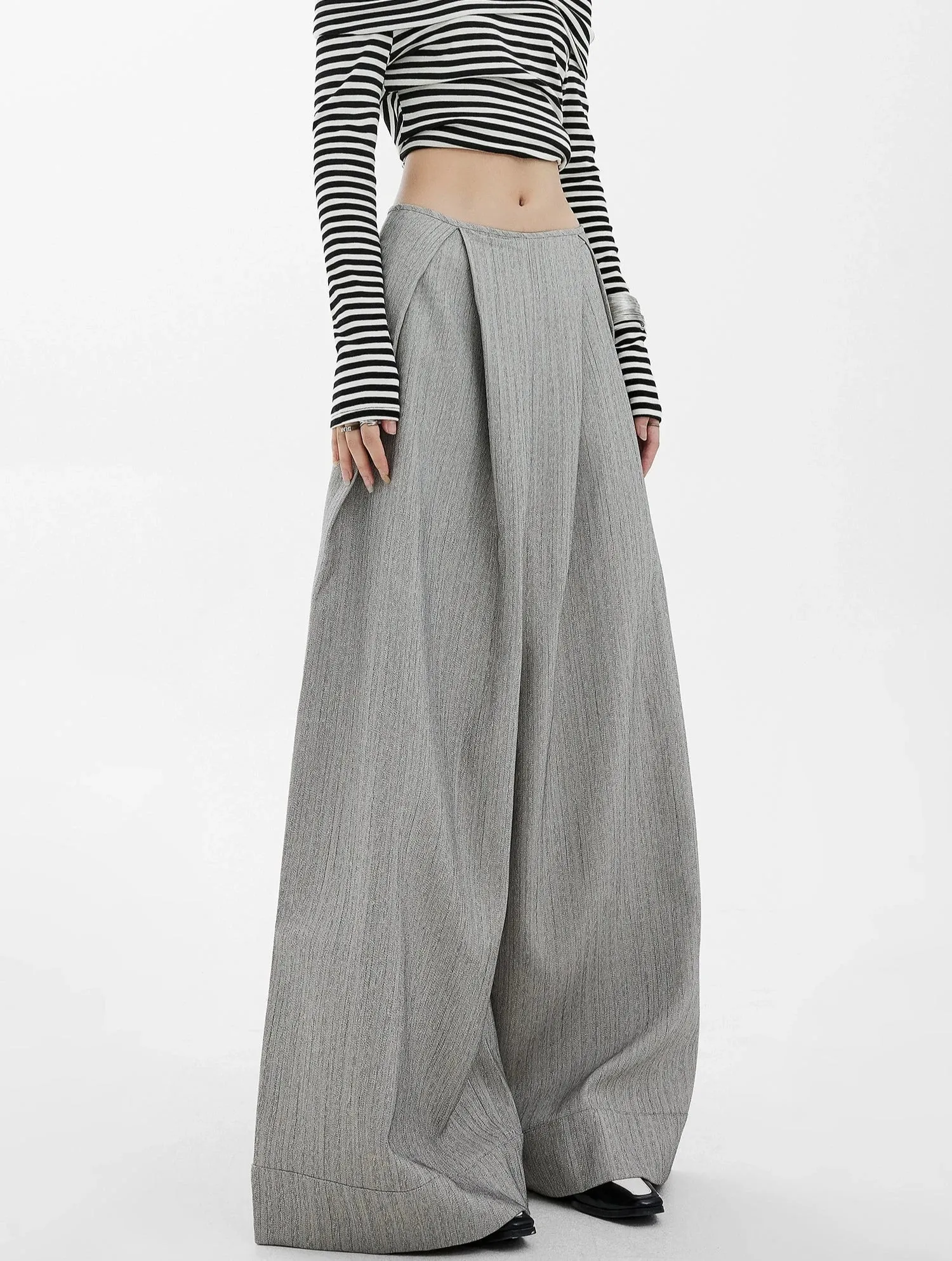 Wide-Leg High Waist Panel-Pleat Palazzo Trousers