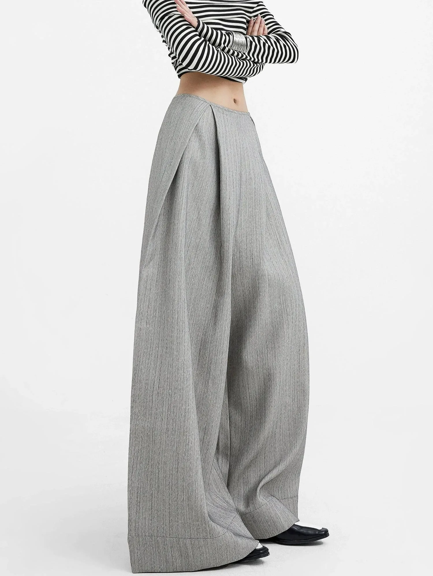 Wide-Leg High Waist Panel-Pleat Palazzo Trousers