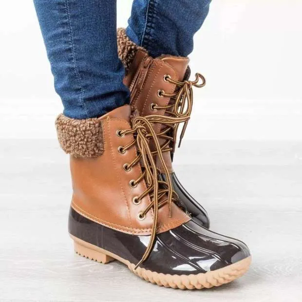 Women Duck Boot Waterproof Zipper Rain Boot