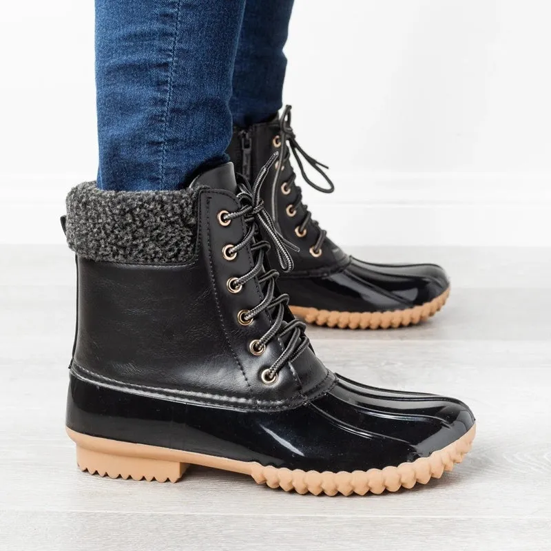 Women Duck Boot Waterproof Zipper Rain Boot