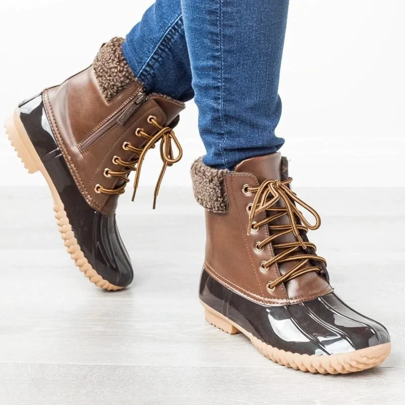 Women Duck Boot Waterproof Zipper Rain Boot