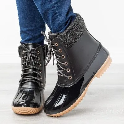 Women Duck Boot Waterproof Zipper Rain Boot