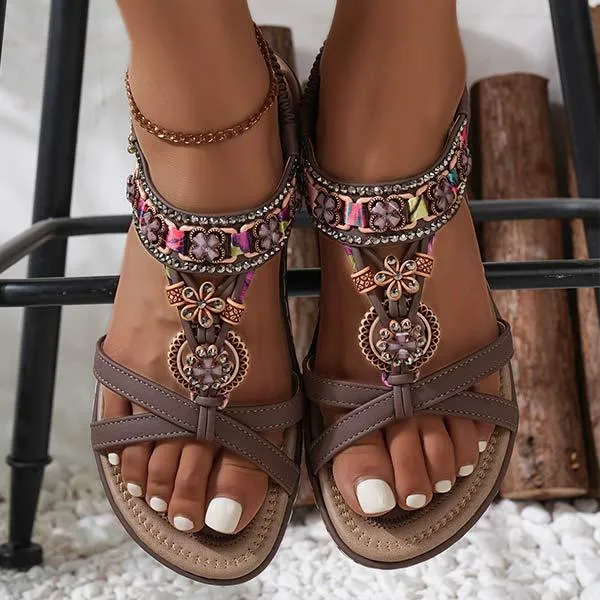 Women's Bohemian Flat Rhinestone Sandals 38370177C