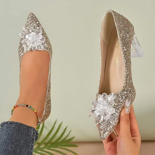 Women's Crystal Pointed-Toe Wedding High Heel Shoes 72396604C
