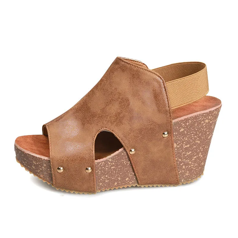 Women‘s Fashionable Retro Western Style Wedge Sandals