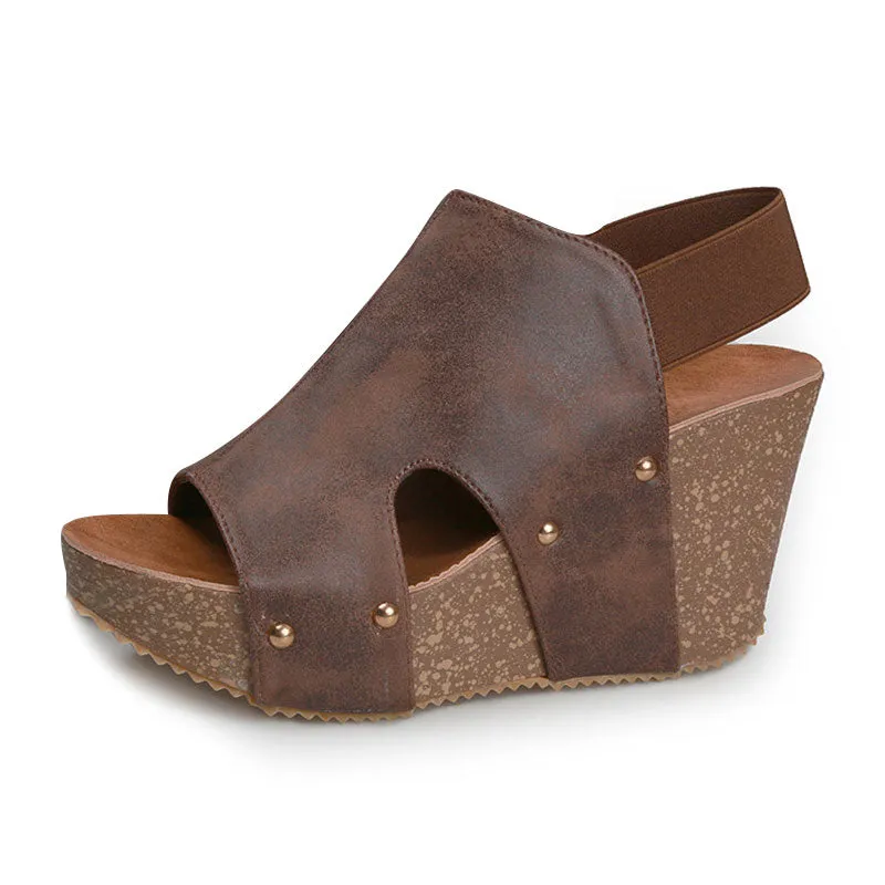 Women‘s Fashionable Retro Western Style Wedge Sandals