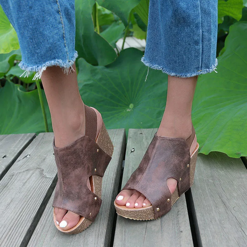 Women‘s Fashionable Retro Western Style Wedge Sandals