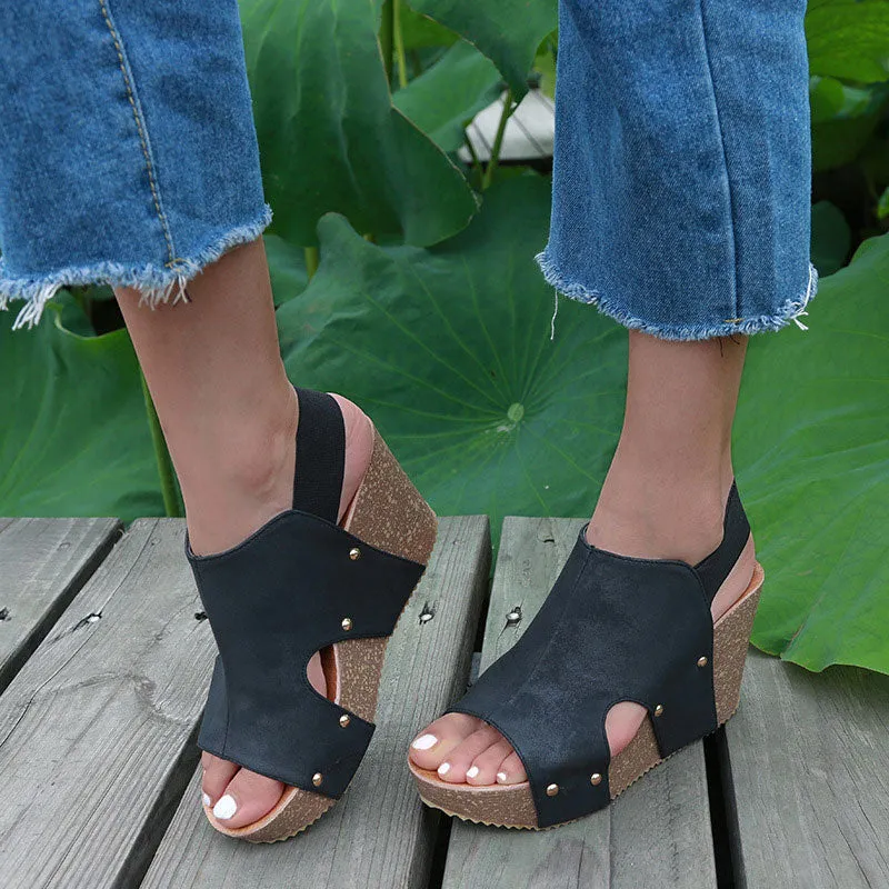 Women‘s Fashionable Retro Western Style Wedge Sandals