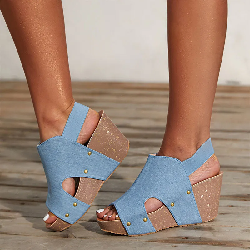 Women‘s Fashionable Retro Western Style Wedge Sandals