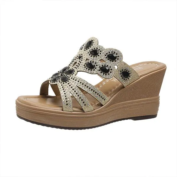Women's Fashionable Rhinestone Thick Sole Wedge Slippers 34681173S
