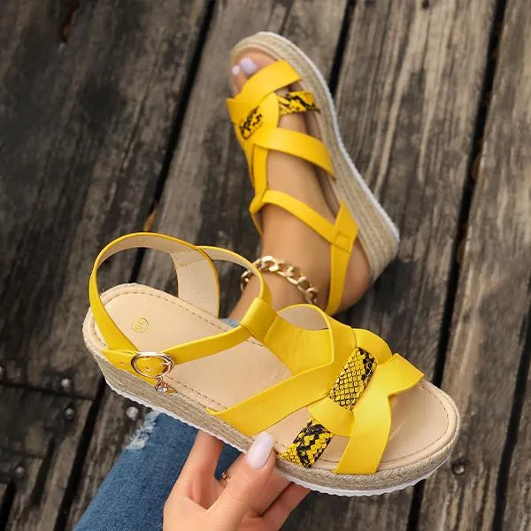 Women's Fashionable Snake Pattern Espadrille Wedge Sandals 79062658S