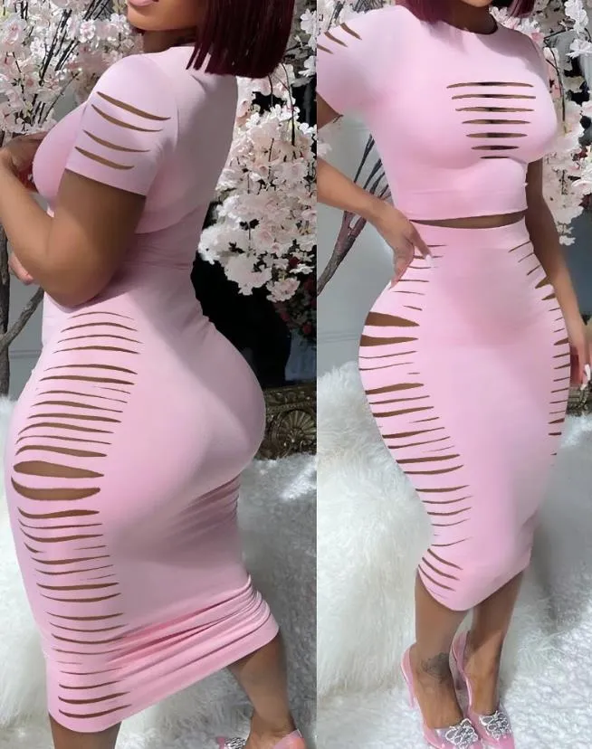 Women's Sexy Ripped 2 Piece Skirt Set