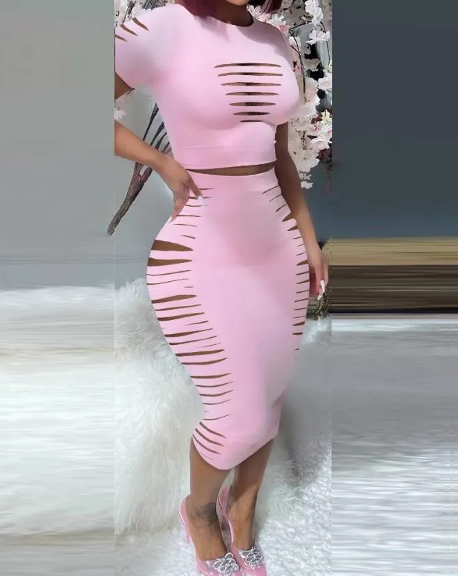 Women's Sexy Ripped 2 Piece Skirt Set